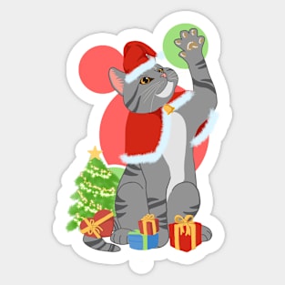 CHRISTMAS GRAY CAT Sticker